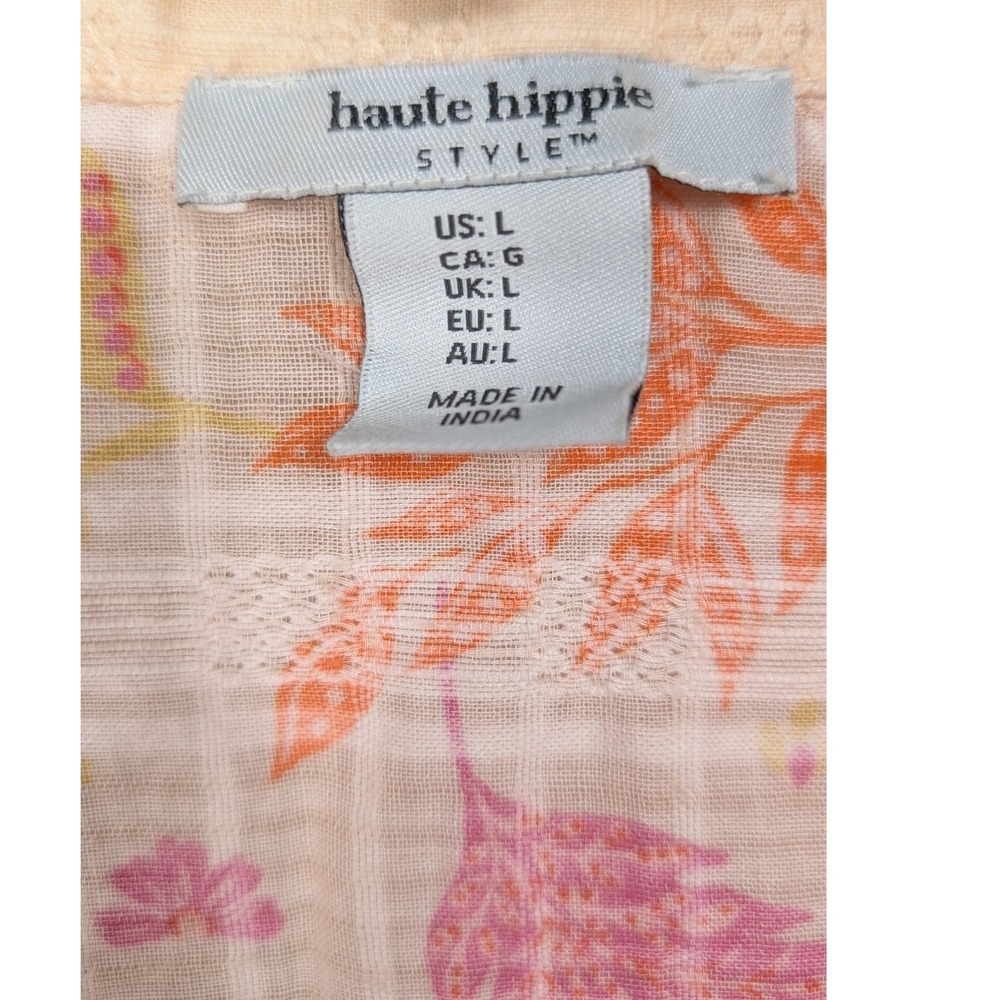 Haute Hippie Womens Large Floral Print Tunic Top Blouse Shirt Pink Hawaiian - Picture 2 of 8